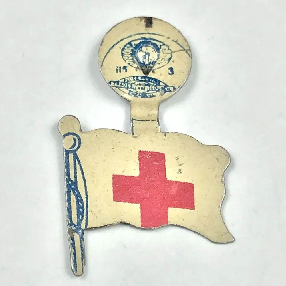 Red Cross Flag Vintage Pin Button Fold Over Metal
